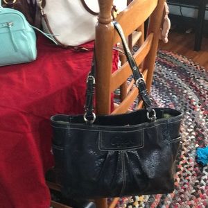 Coach navy blue patent leather bag
